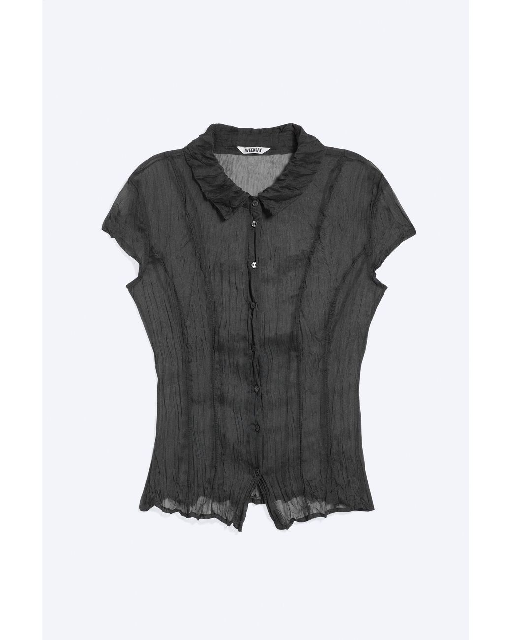 Weekday Black Short-Sleeved Crinkle Shirt