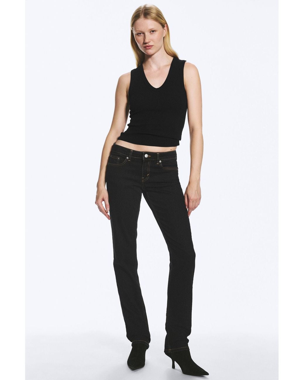 Weekday Black Neptune Low Rise Slim Straight Jeans