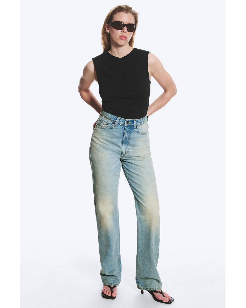 Weekday Blue Rowe Super High Waisted Regular Straight Jeans