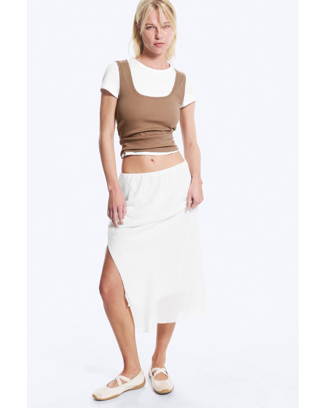 Monki White Low Rise Midi Skirt