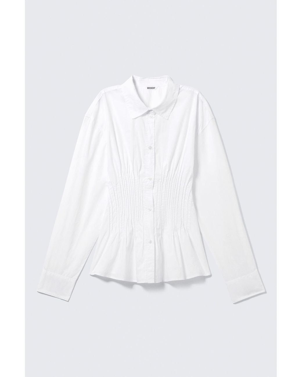 Weekday White Gathered Waist Cotton Poplin Shirt