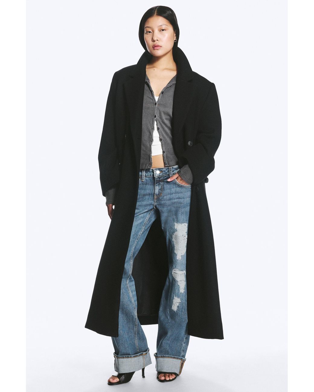 Weekday Black Logan Double-Breasted Wool-Blend Coat