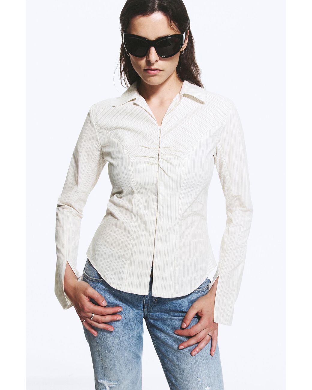 Weekday White Long-Sleeved Hook-And-Eye Top