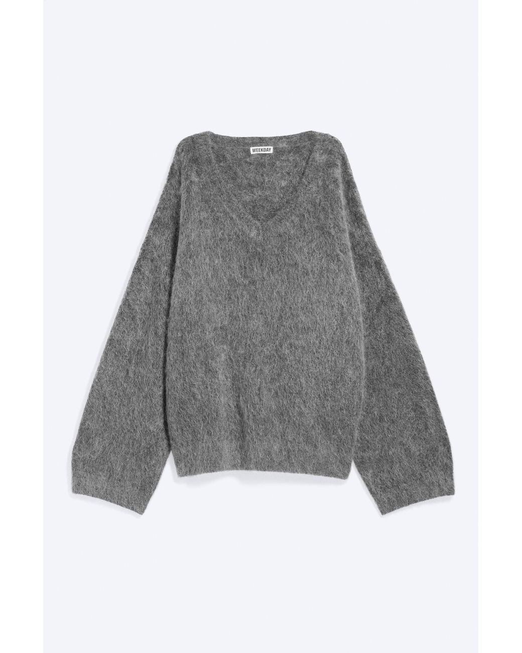 Weekday Gray Mohair-Blend V-Neck Sweater