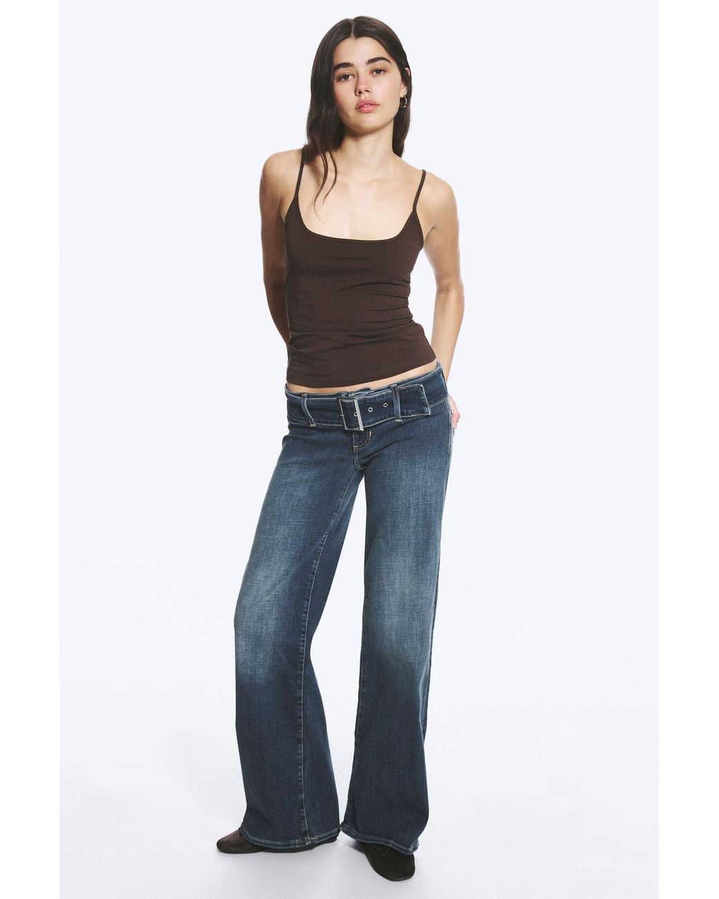 Monki Blue Willow Low Rise Loose Flared Jeans