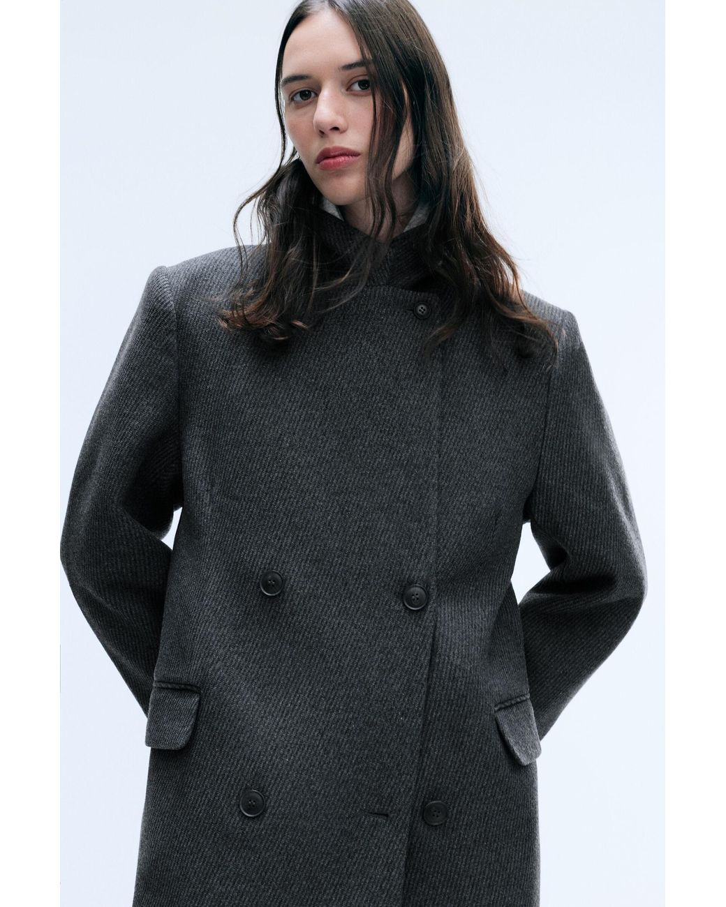 Weekday Black Logan Double-Breasted Wool-Blend Coat