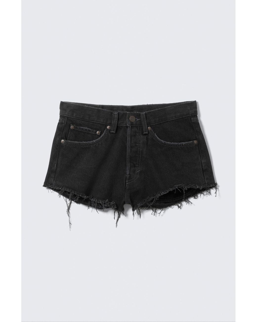 Weekday Black Maia Mid Rise Denim Hot Pants
