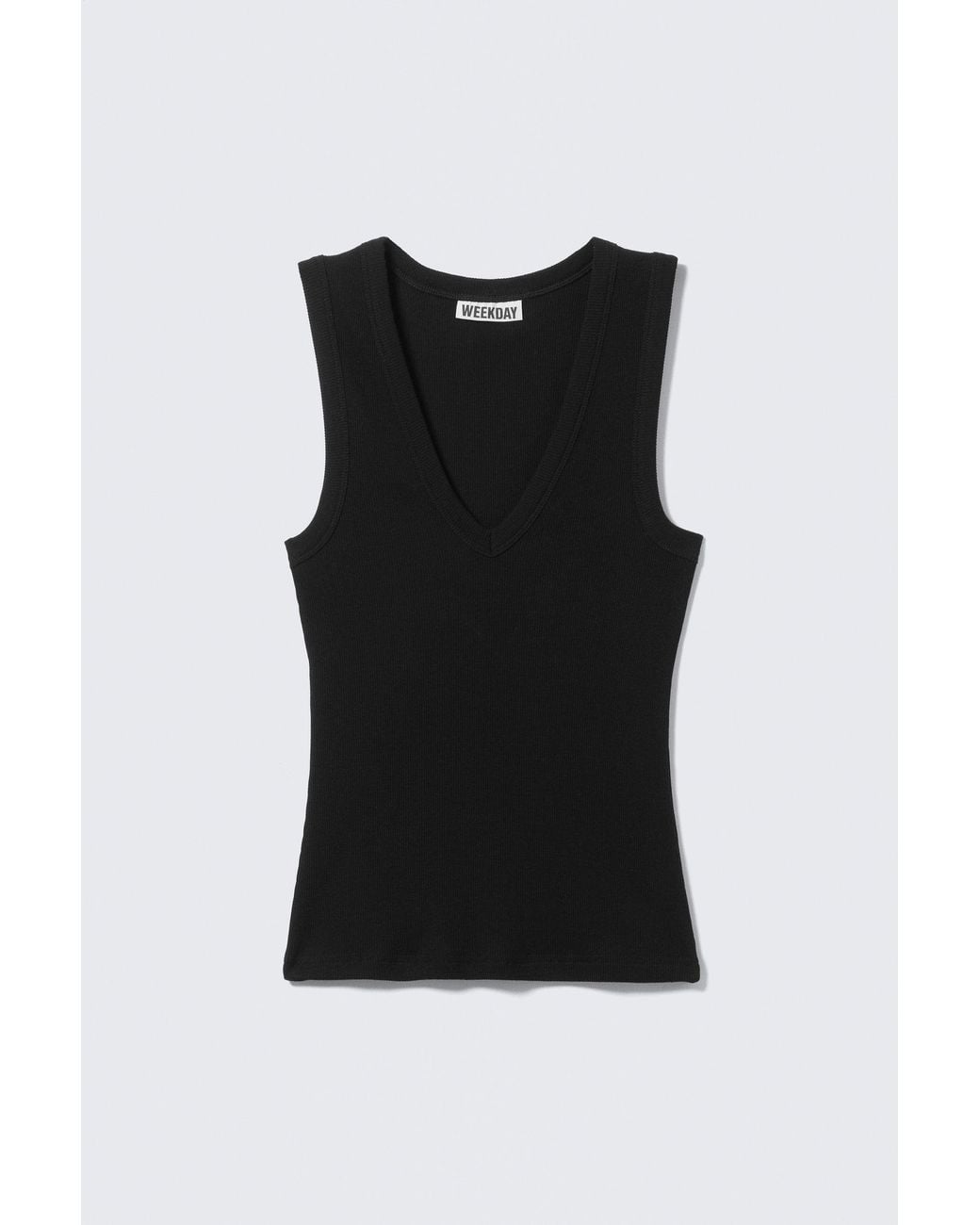 Weekday Black Ribbed V-Neck Tank Top