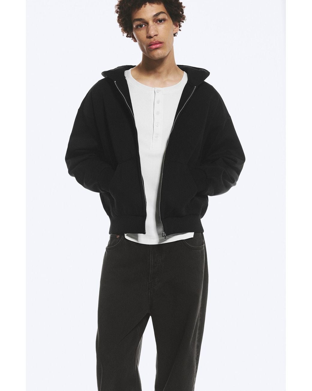 Weekday Black Loose Fit Zip Hoodie for men