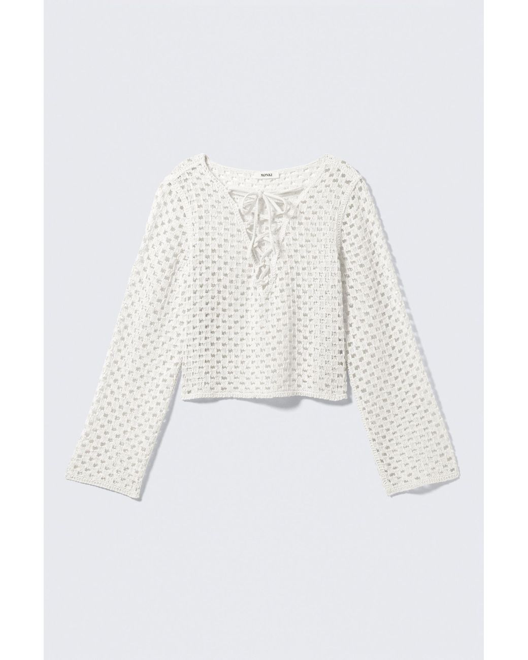 Monki Natural Crochet Knit Long-Sleeved Top