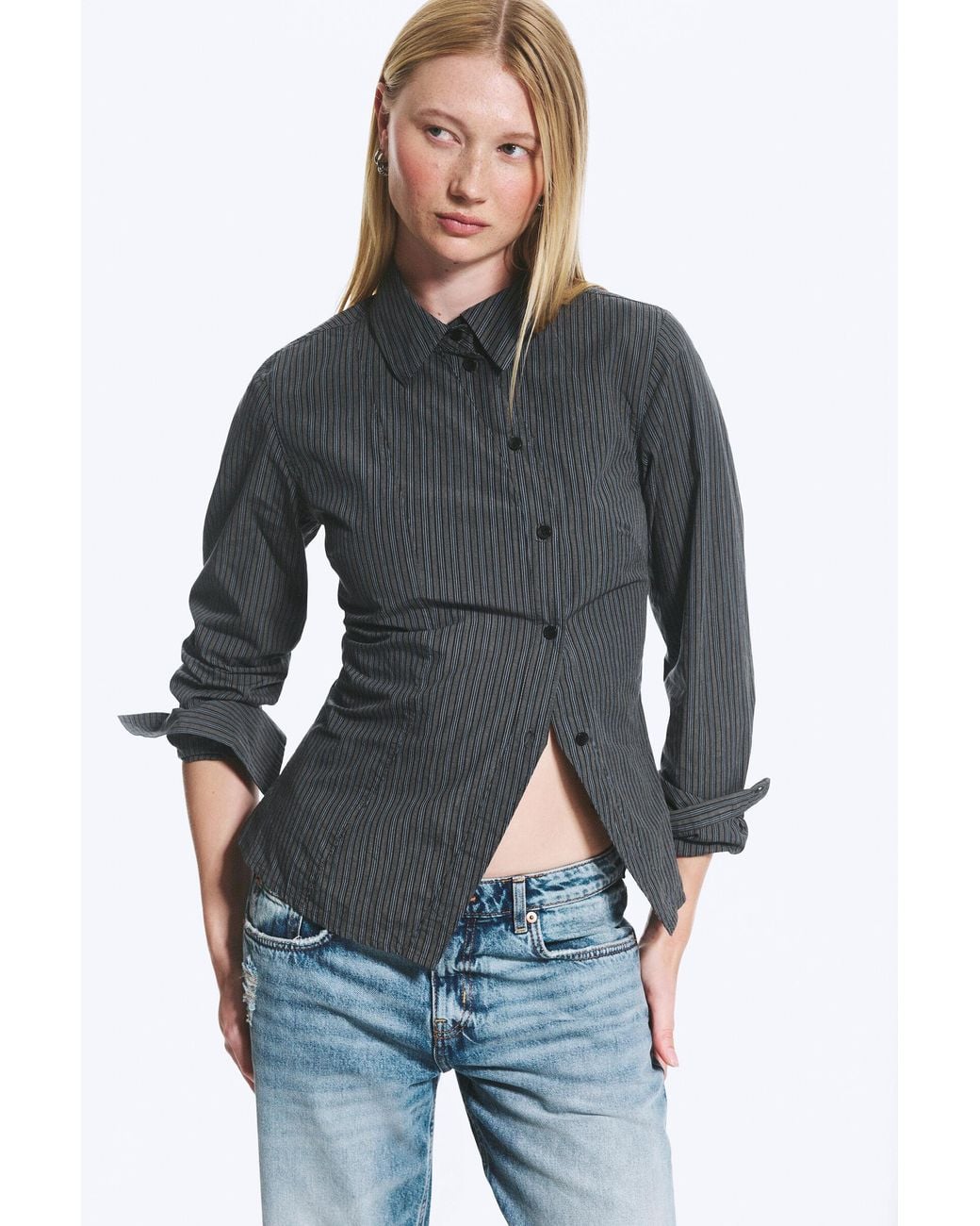 Weekday Gray Asymmetric Fitted Poplin Shirt