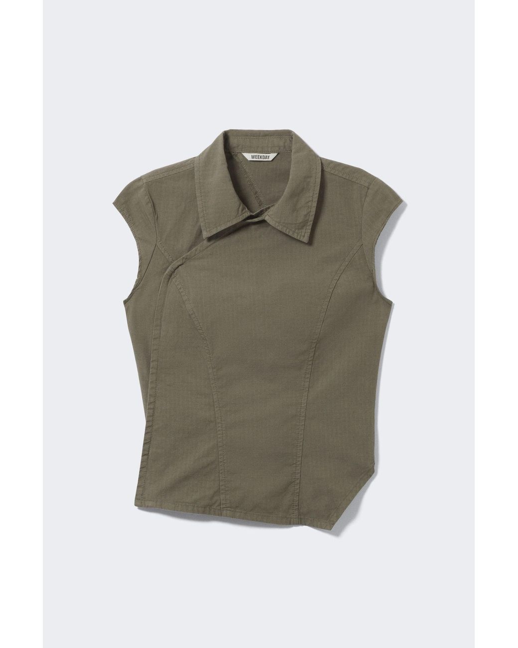Weekday Green Cap-Sleeved Asymmetric Ripstop Top