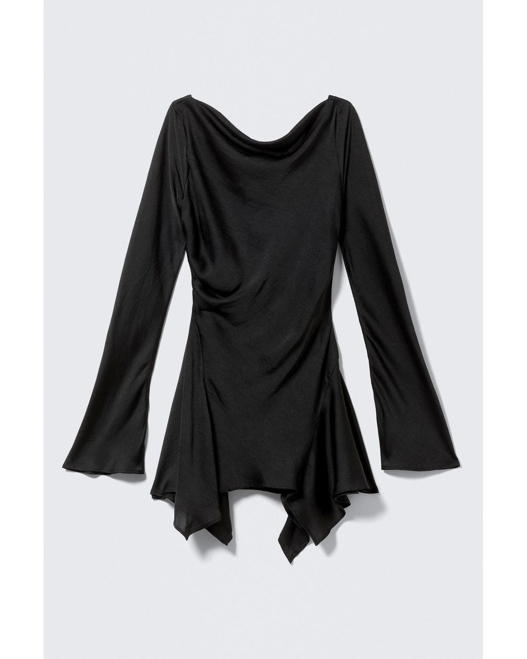 Monki Black Long-Sleeved Asymmetric Satin Mini Dress