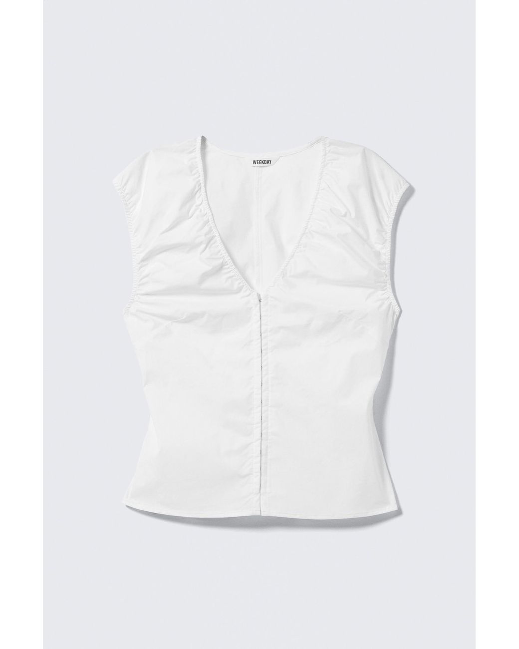 Weekday Blue Sleeveless V-Neck Cotton Top