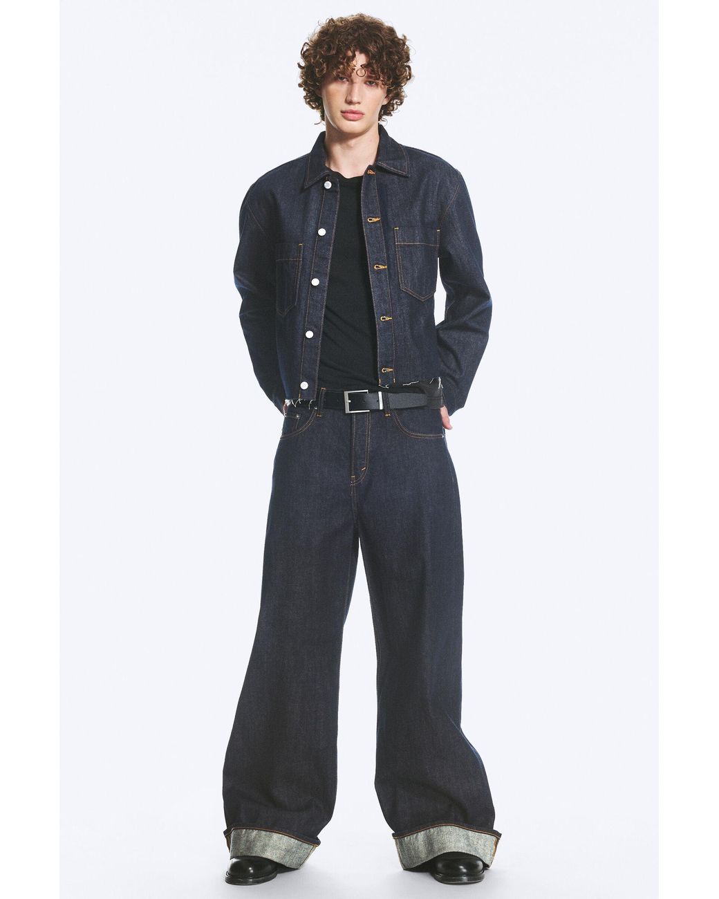 Weekday Blue Solar Fold Up Regular Loose Wide Jeans for men
