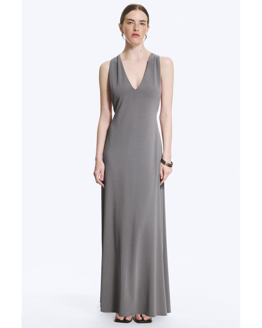 Weekday Gray Gathered Maxi Dress