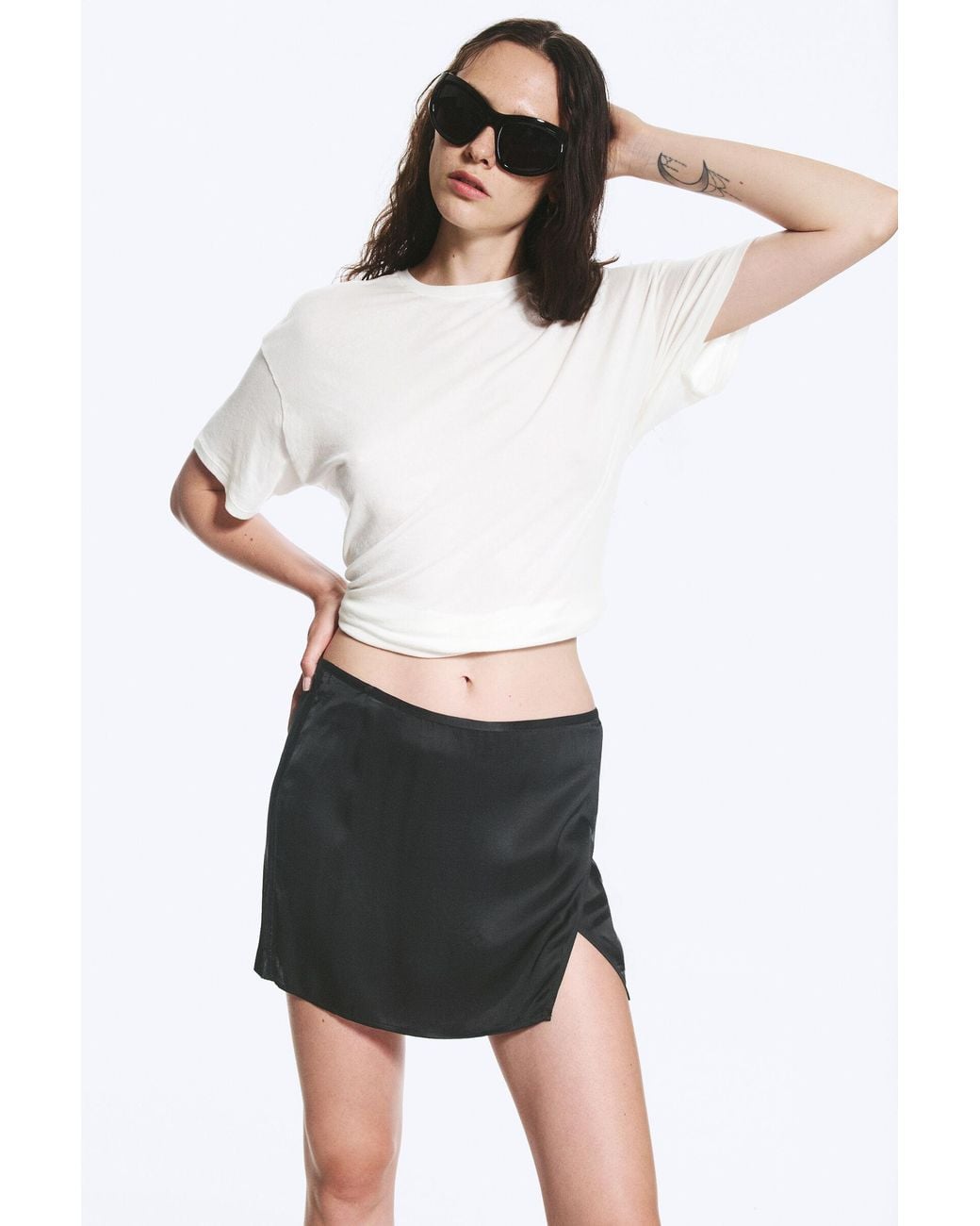 Weekday Black Satin Wrap Mini Skirt