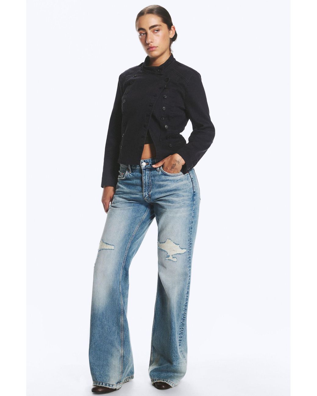 Weekday Blue Helix Mid Rise Regular Flared Jeans
