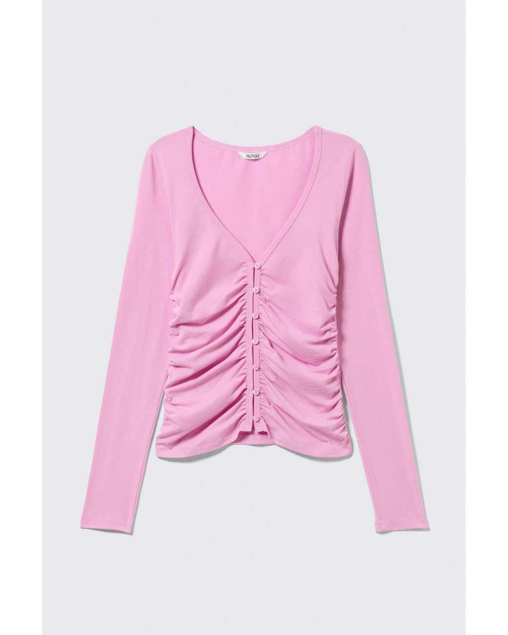 Monki Pink Belle B Ruched V-Neck Cardigan