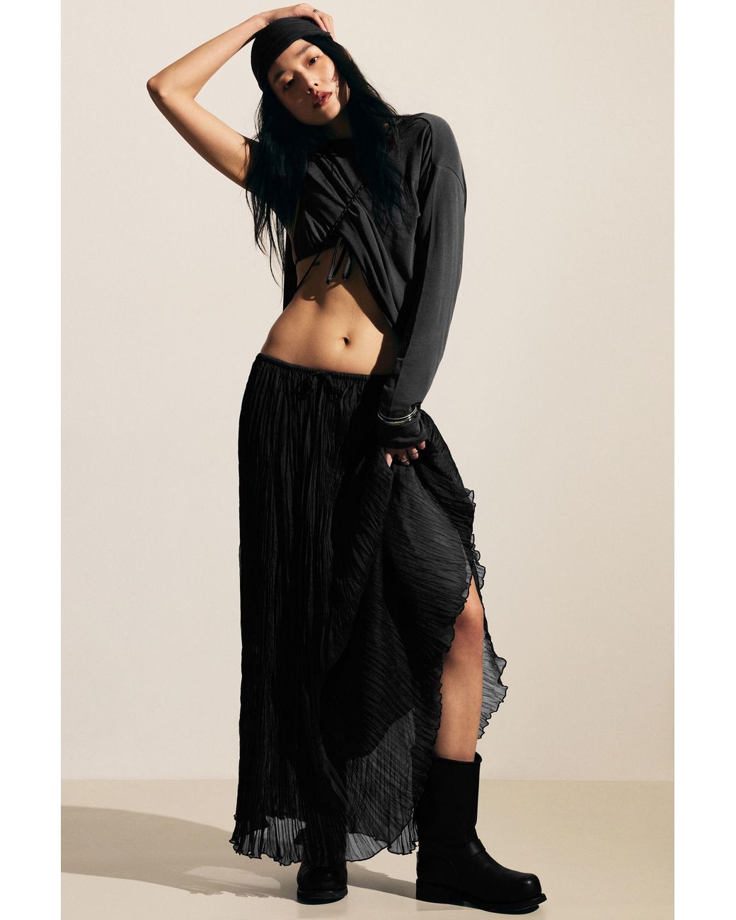 Weekday Black Crinkled Maxi Skirt
