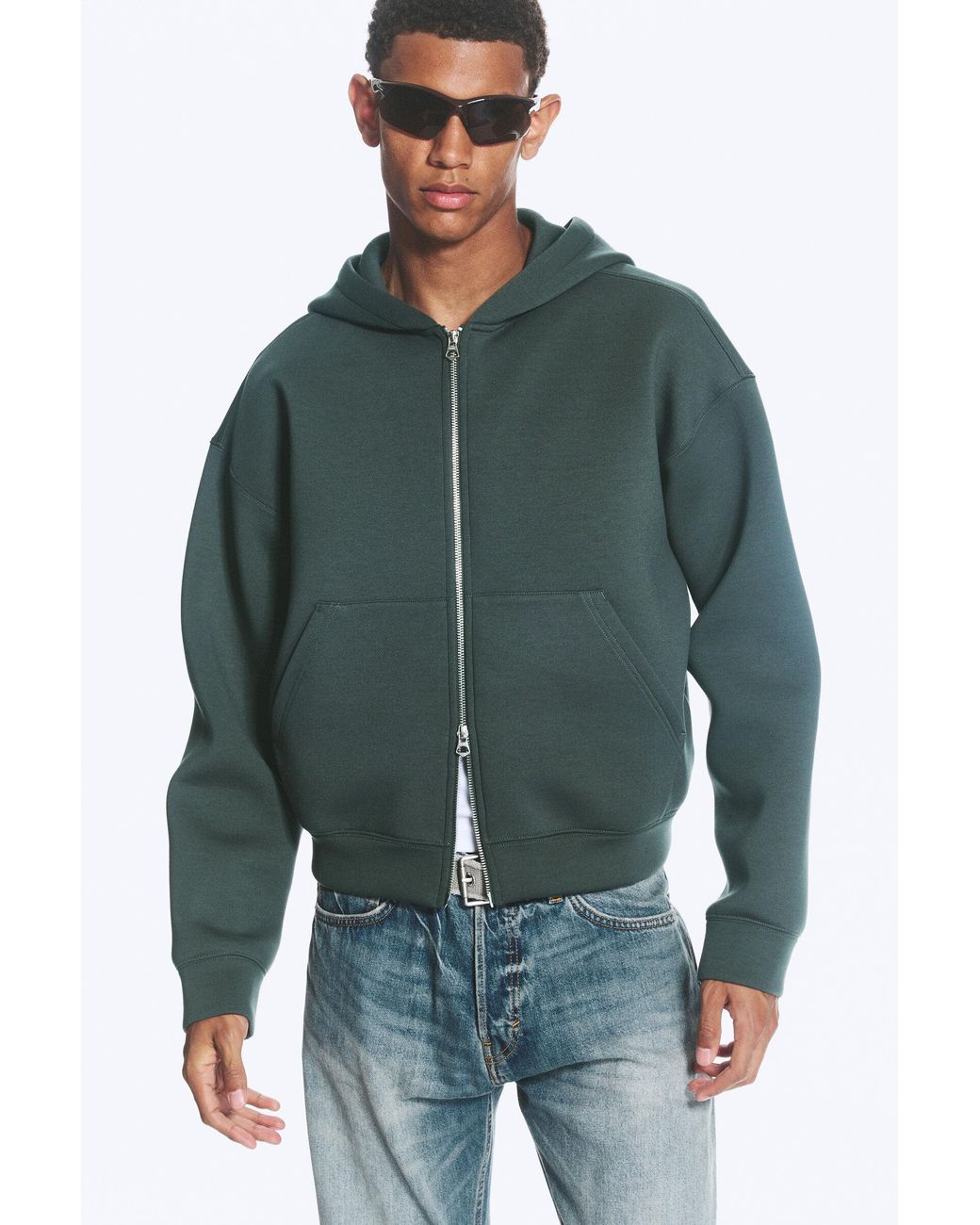 Weekday Green Simon Scuba Zip Hoodie for men