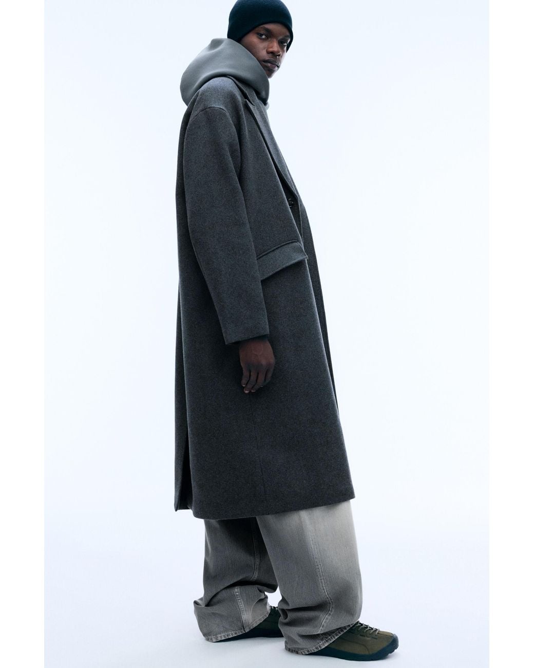 Weekday Blue Oversized Single-Breasted Wool Blend Coat for men