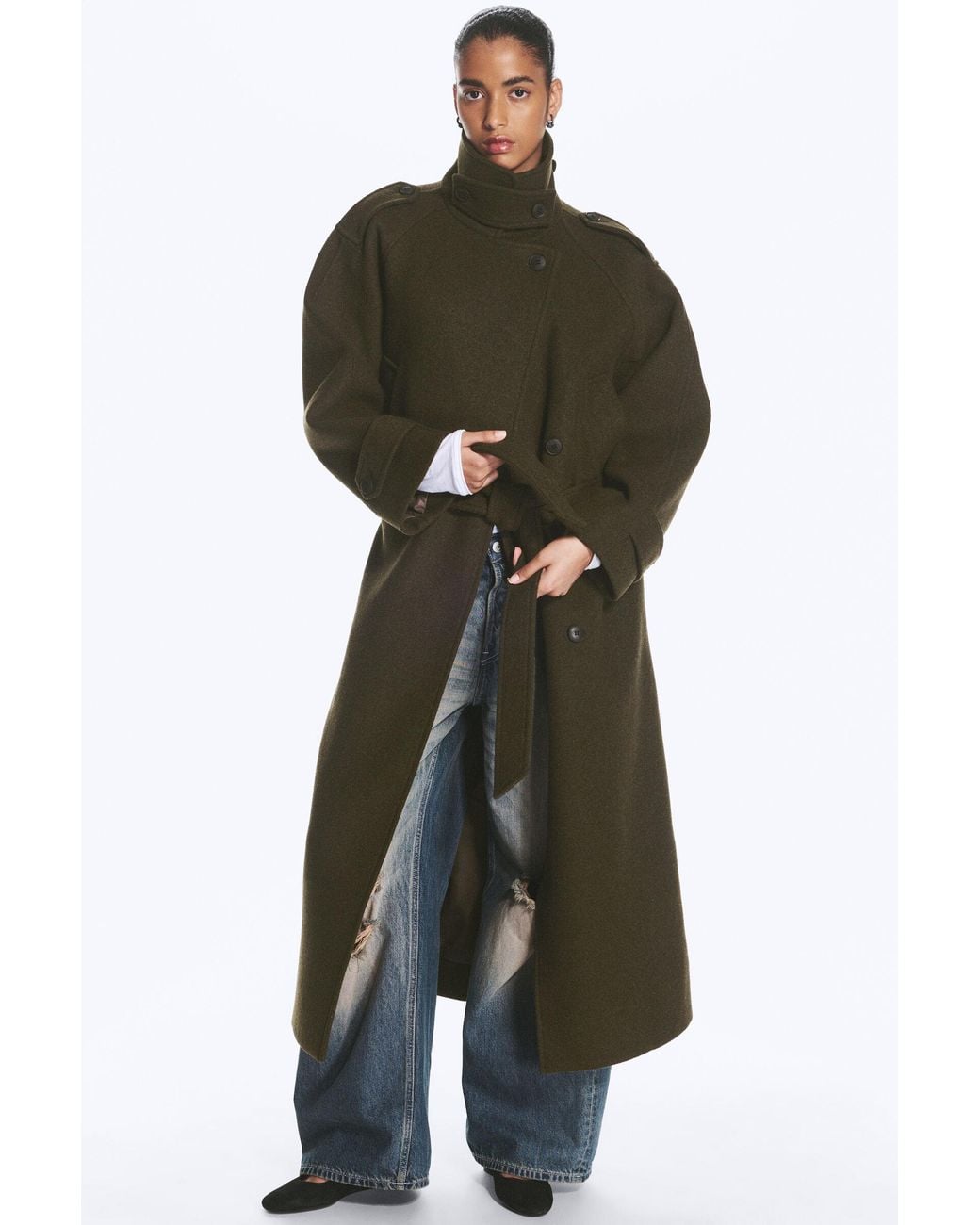 Weekday Multicolor Belted Wool-Blend Coat