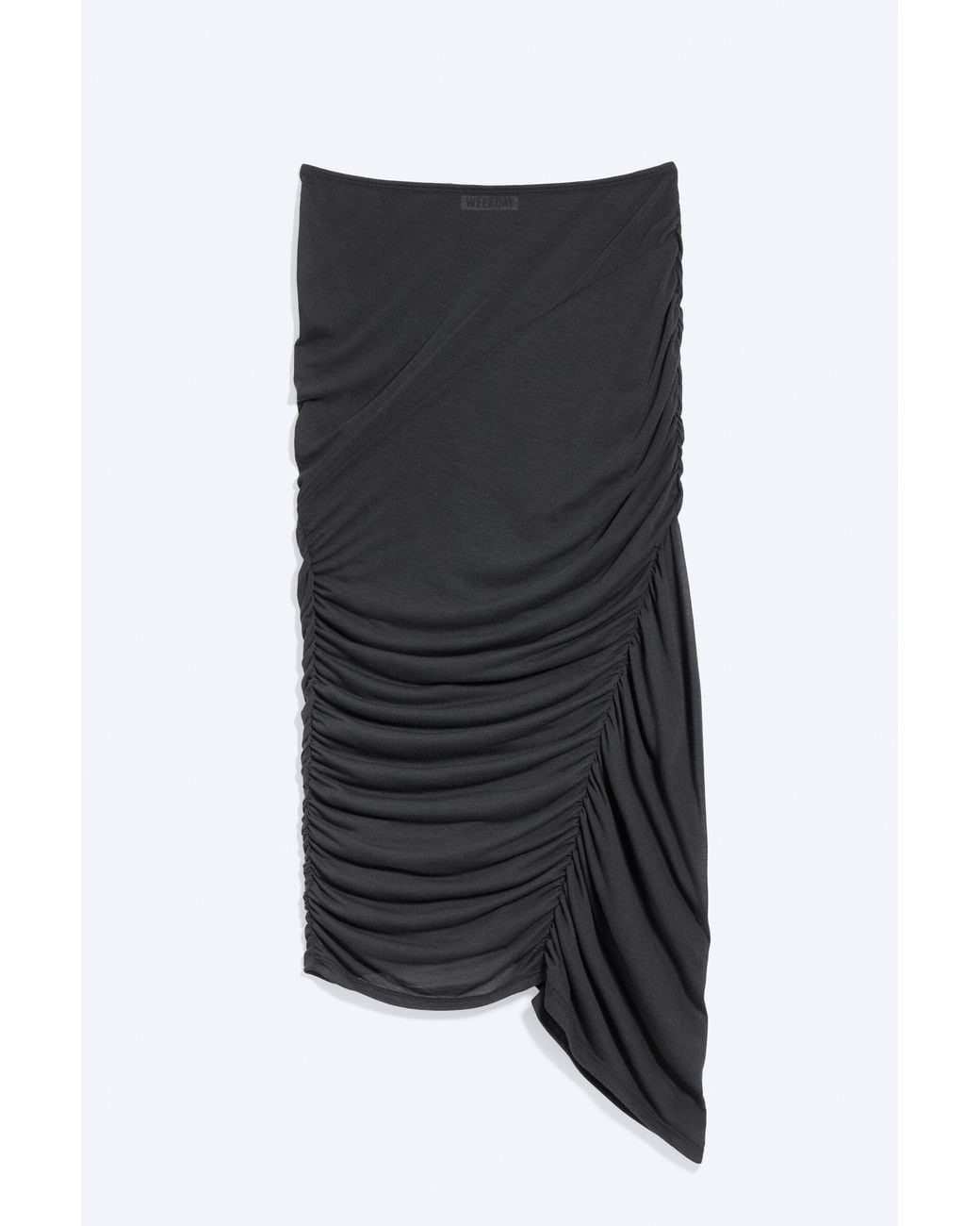 Weekday Black Low Rise Ruched Asymmetric Skirt