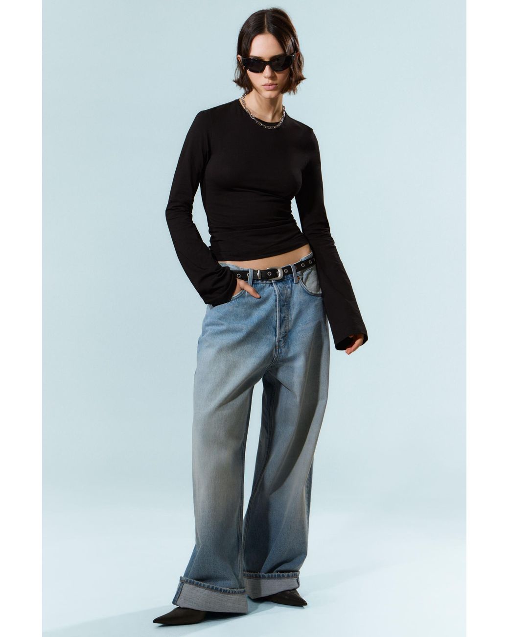 Weekday Gray Long Sleeve Cotton Top