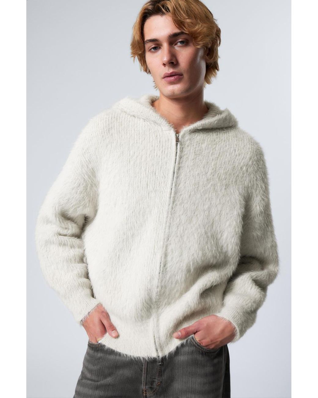 Weekday Flauschiger Zip Hoodie Aus Strick Im Boxy Fit in Grau fur Herren Lyst DE
