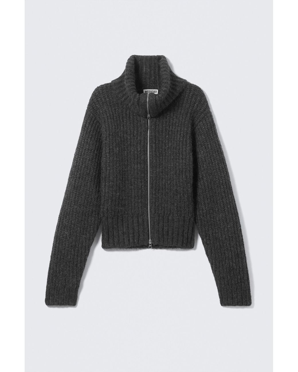 Weekday Gray Ribbed Zip-Up Knit Cardigan