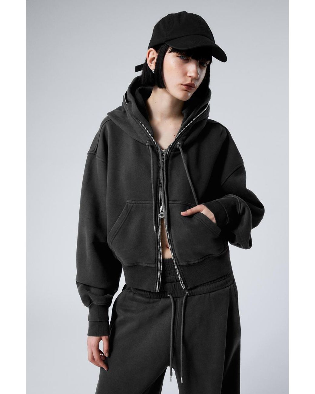 Weekday Double-Layered Standard Zip Hoodie in Black | Lyst UK
