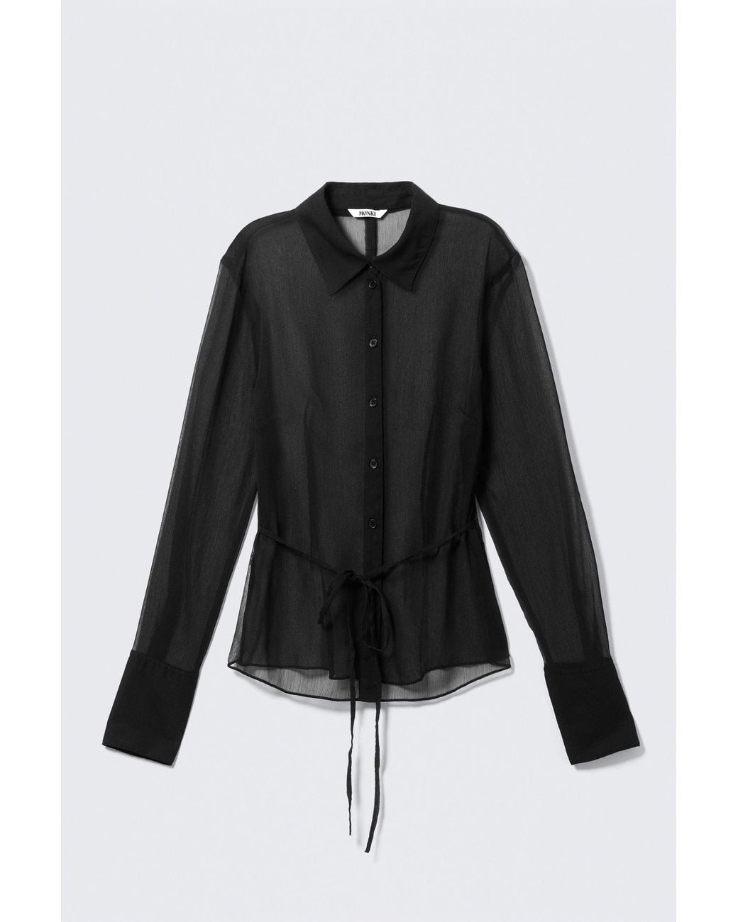 Monki Black Fitted Tie-Back Sheer Shirt