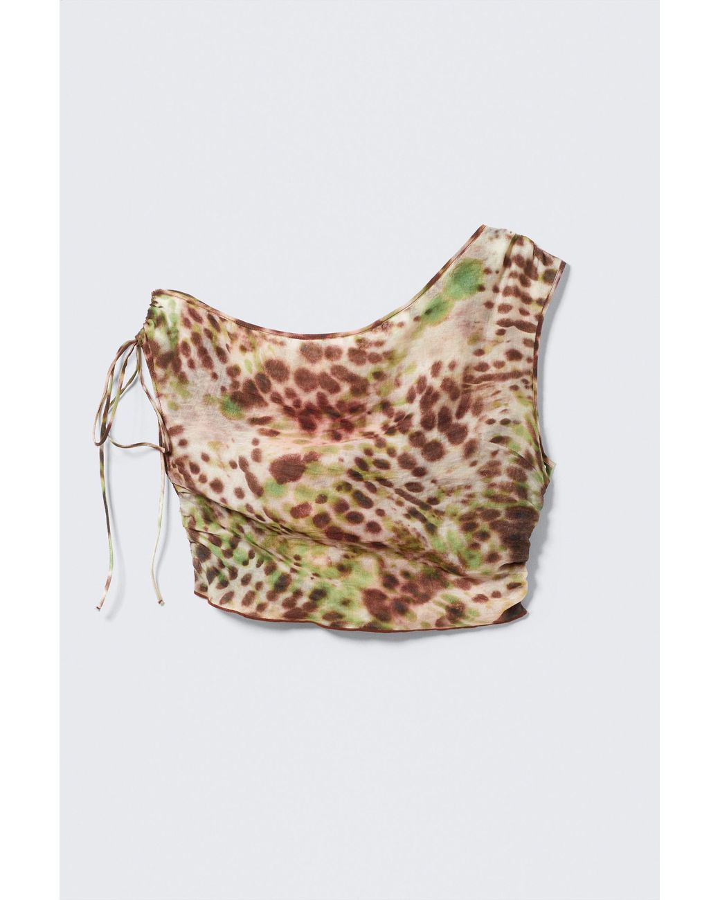 Monki Brown Sheer Asymmetric Drawstring Top