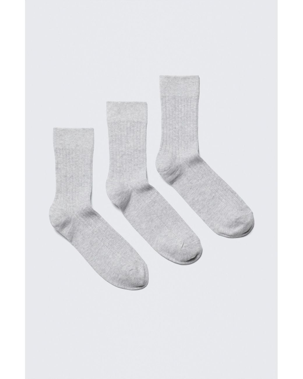 Weekday White 3-Pack Ribbed Crew Socks