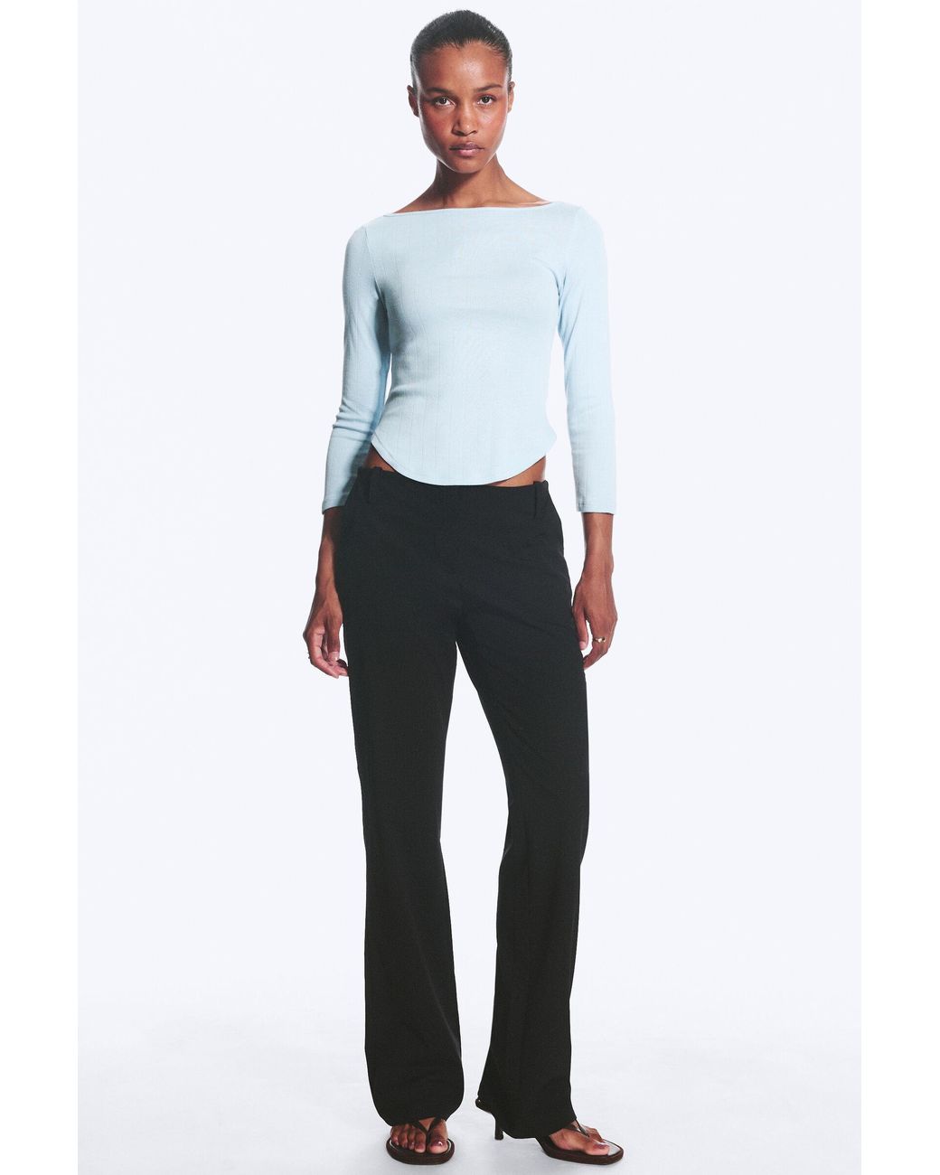 Monki Blue Low Waist Straight Slim Trousers