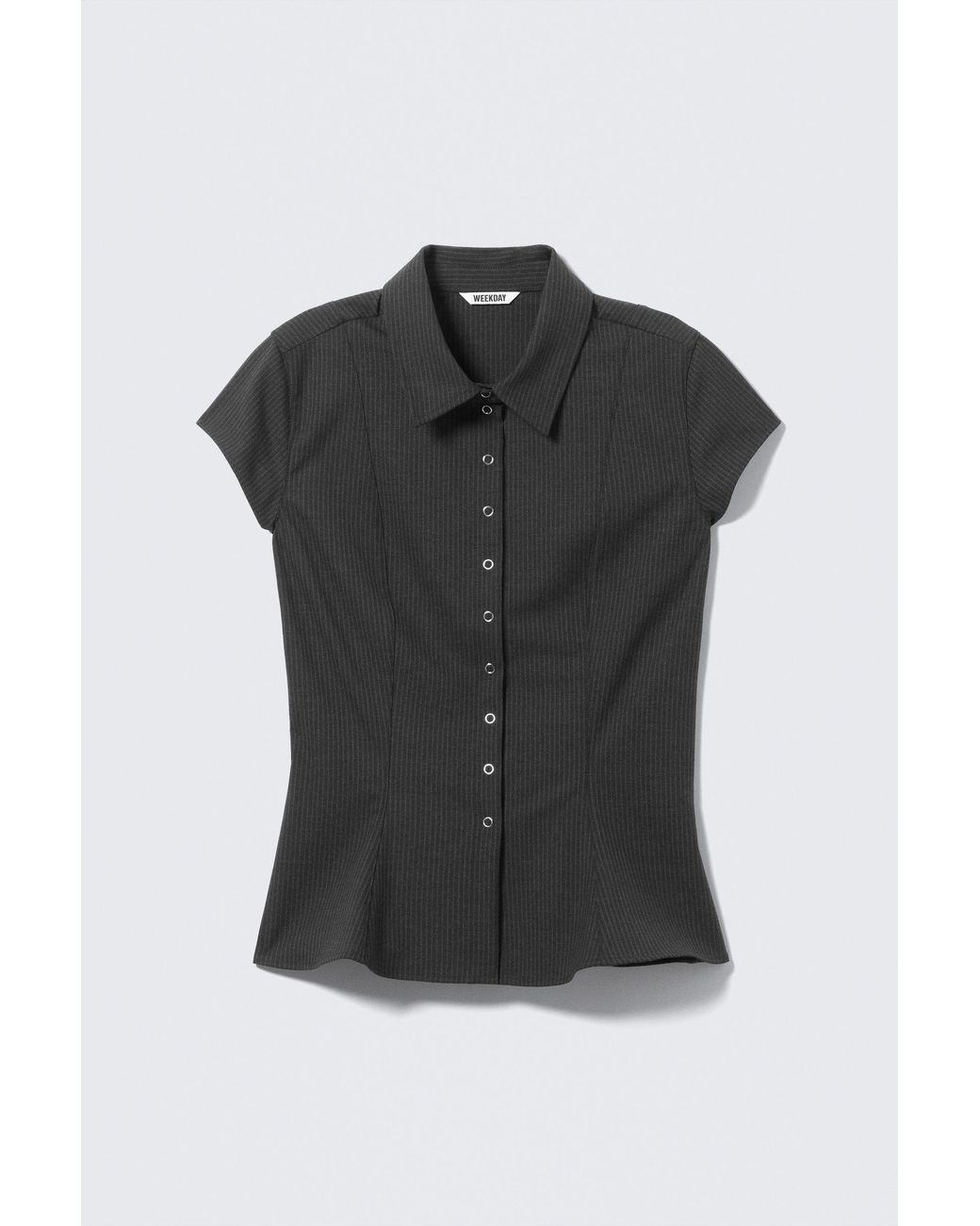 Weekday Black Slim Fit Short-Sleeved Crepe Shirt