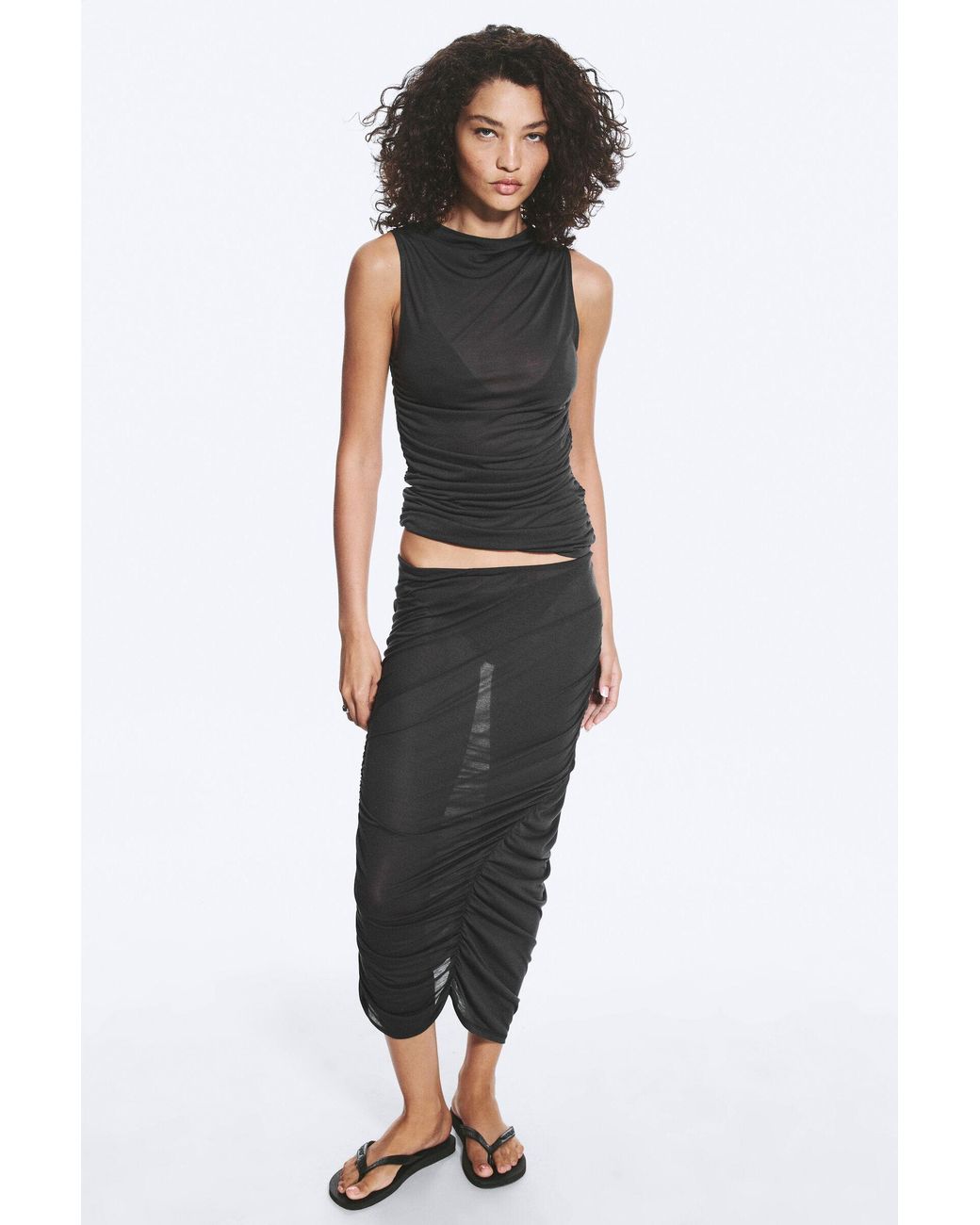 Weekday Black Gathered Asymmetric Tank Top