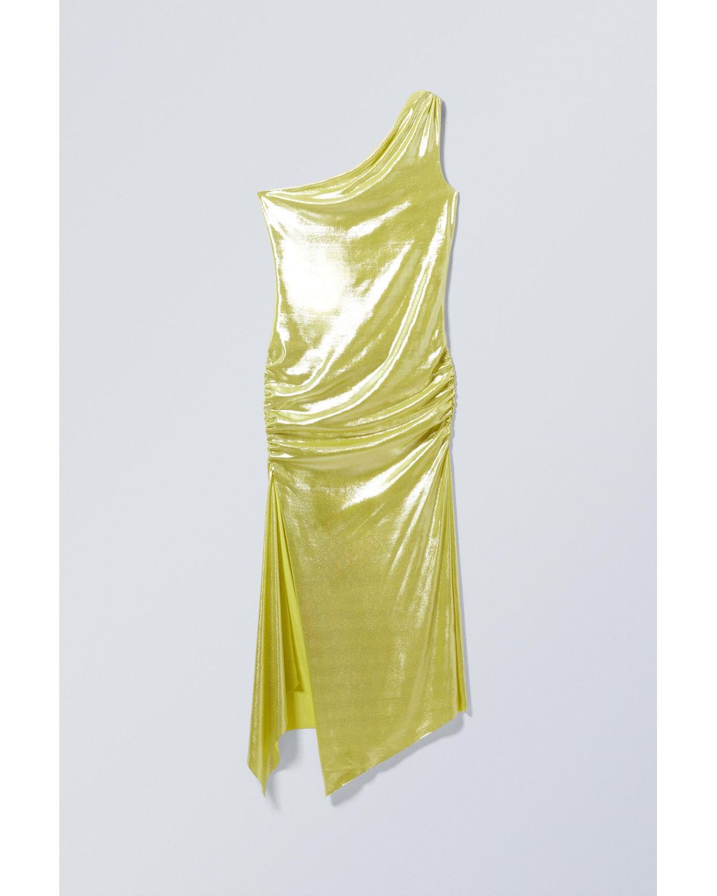Weekday Yellow Overlap Draped Asymmetric Midi Dress