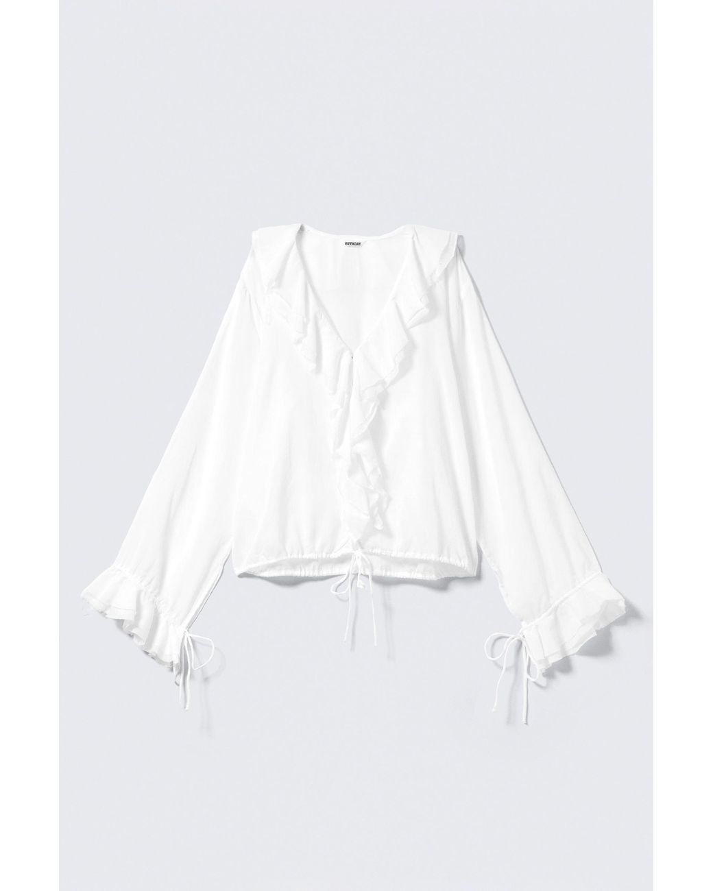 Weekday White Frilled Long-Sleeved Wrap Blouse