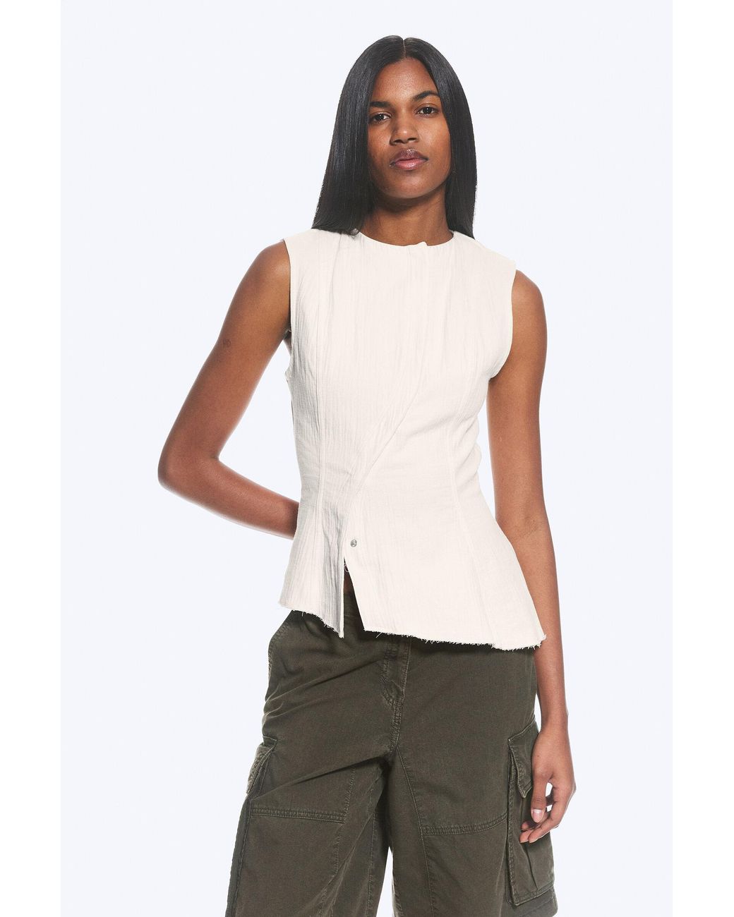 Weekday White Sleeveless Asymmetric Peplum Top