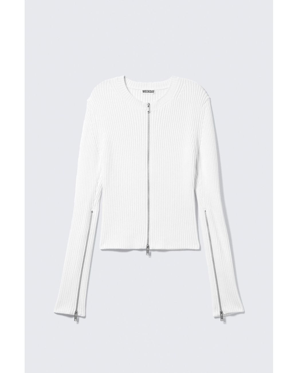 Weekday White Ribbed Fitted Zip Cardigan