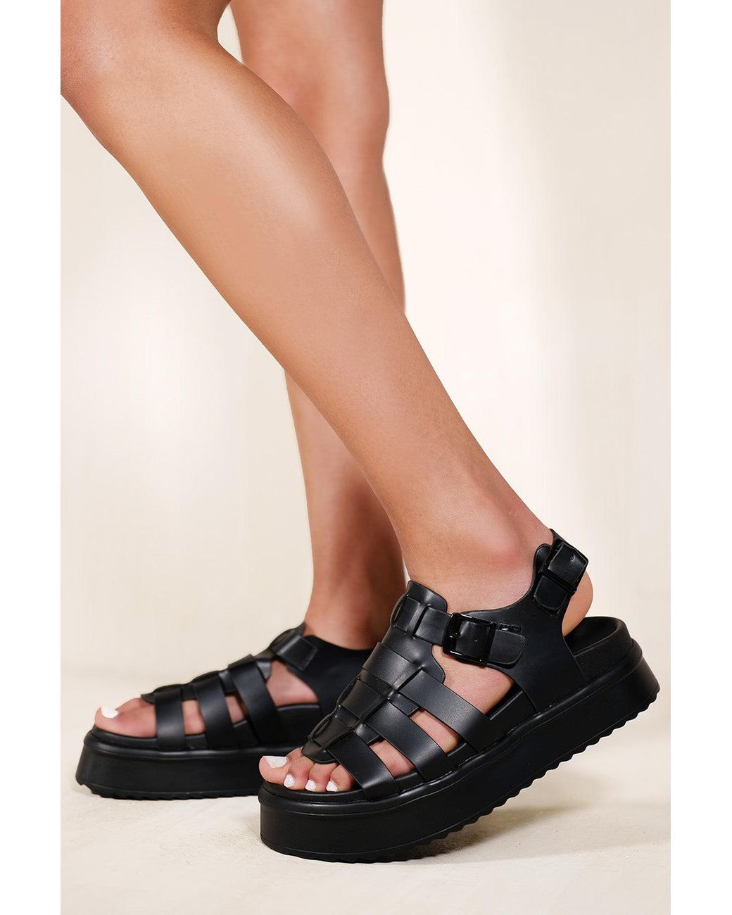 Where's That From Scout Chunky Platform Gladiator Sandals in Black | Lyst