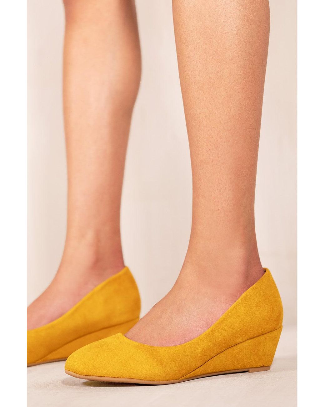 Where's That From Kieran Platform Low Wedge Mid Heel Court Shoes in Yellow  | Lyst UK