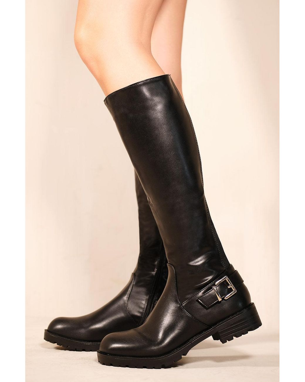 Where's That From Roobie Calf High Stretch Boots With Buckle in Black | Lyst