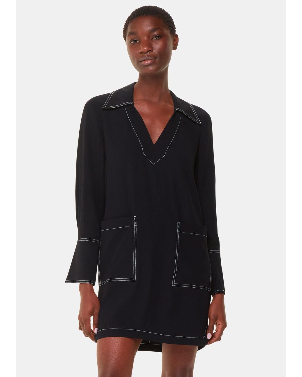 Whistles Blue Topstitch Detail Shirt Dress