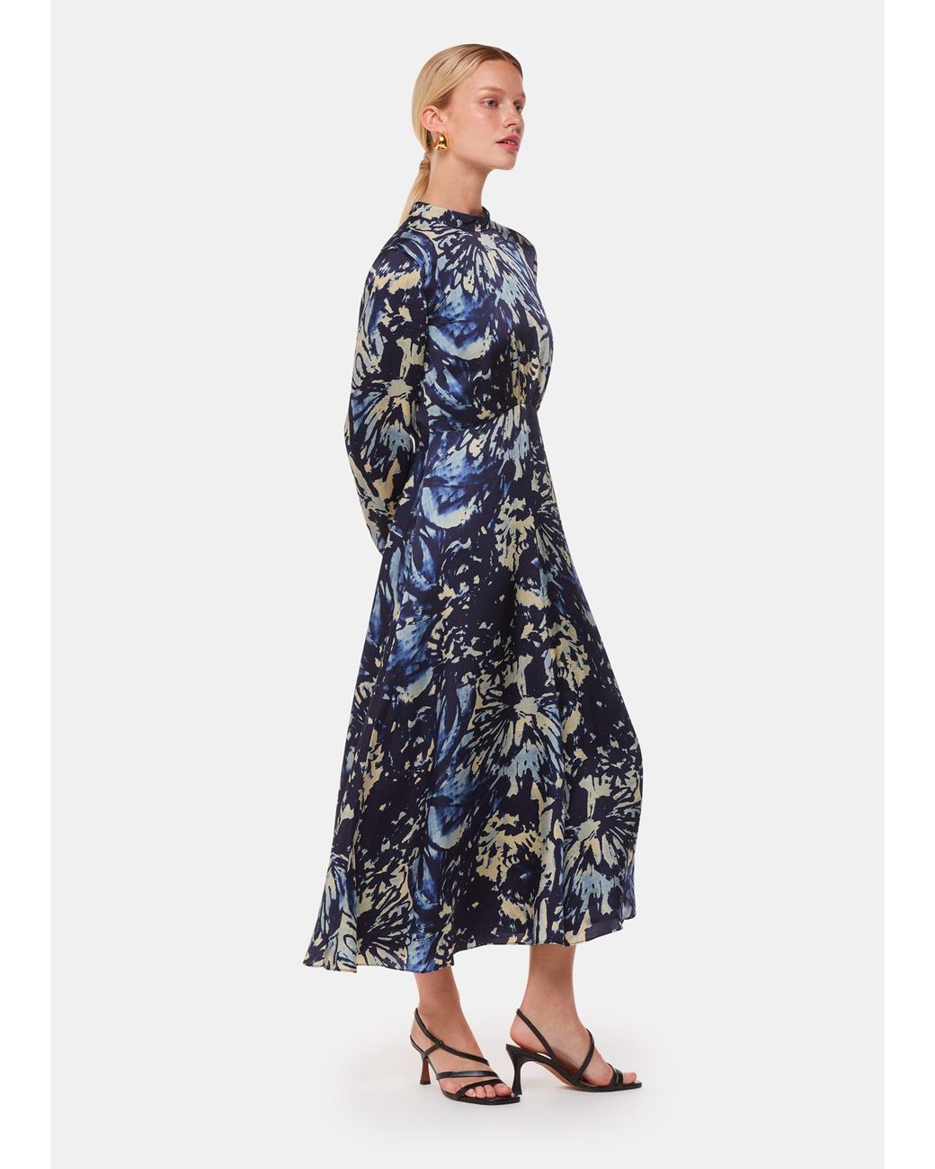 Whistles Blue Dazzled Floral Satin Dress