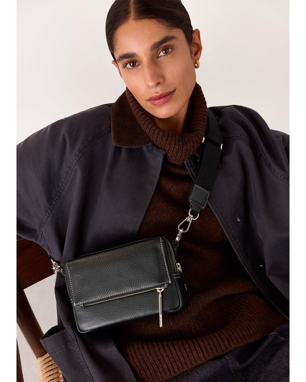 Whistles Black Bibi Stitch Crossbody Bag