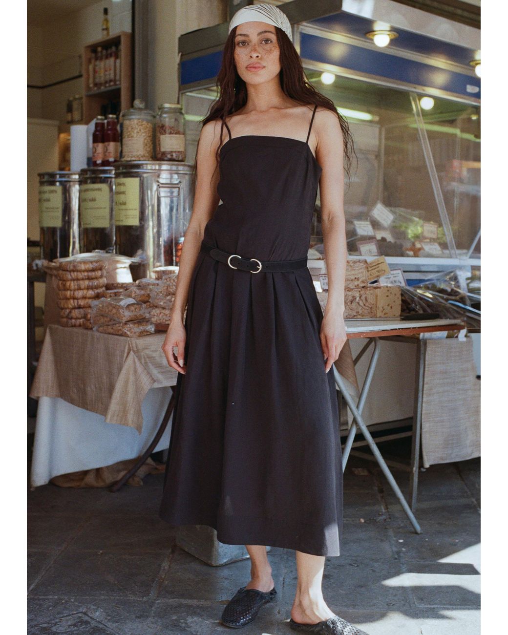 Whistles White Linen Blend Waisted Midi Dress
