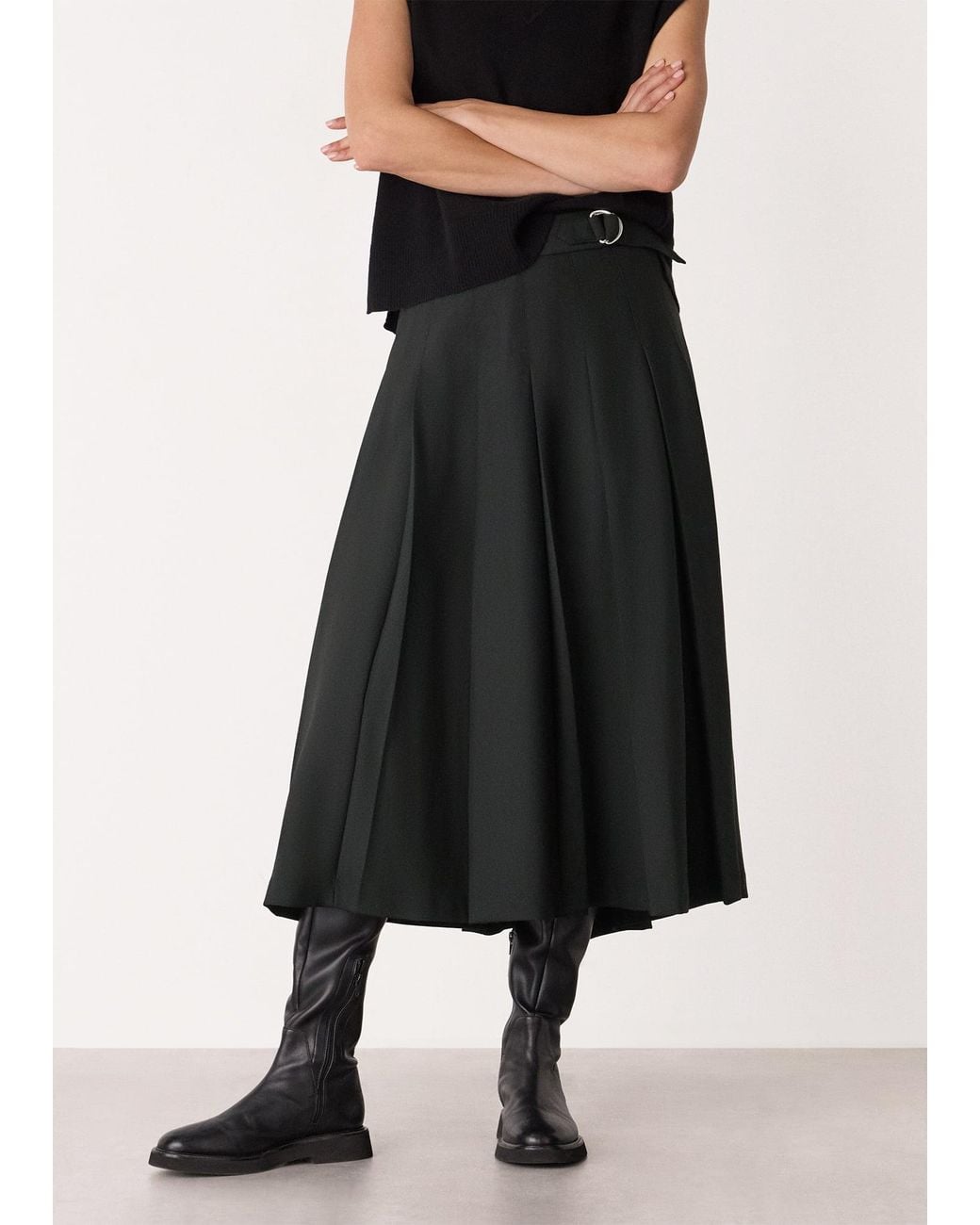 Whistles Black Wool Blend Pleated Kilt Skirt